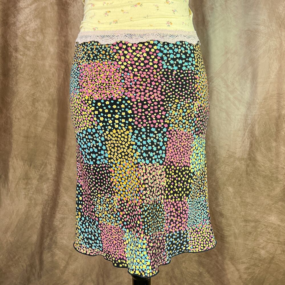 Vintage Y2K Floral Patchwork Mini Skirt Color Block Rainbow 2000s Boho Whimsy